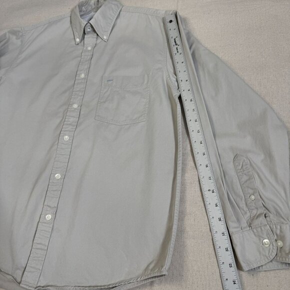 Izod Beige Summer Twill Button-Down Long Sleeve Shirt Front Pocket M - Picture 8 of 12